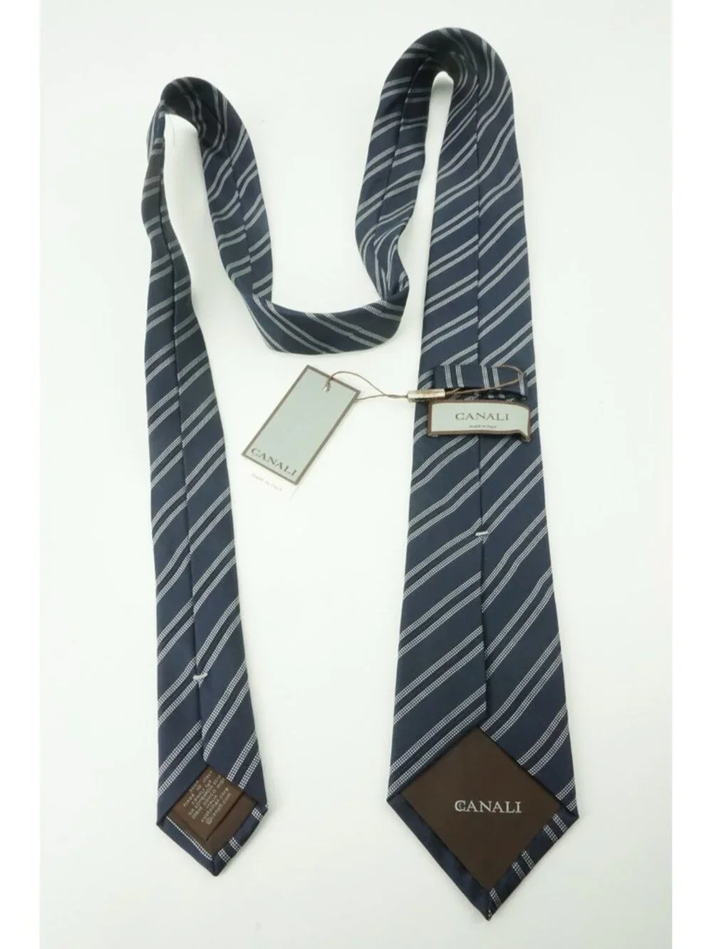 Canali Repp Regimental Striped Navy Ivory 100% Silk Tie Brand New With Tags
